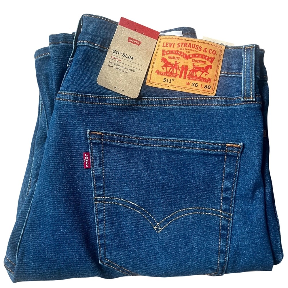 Levis 511 Slim Fit Stretch Jeans Mens 36x30 Medium Wash Blue